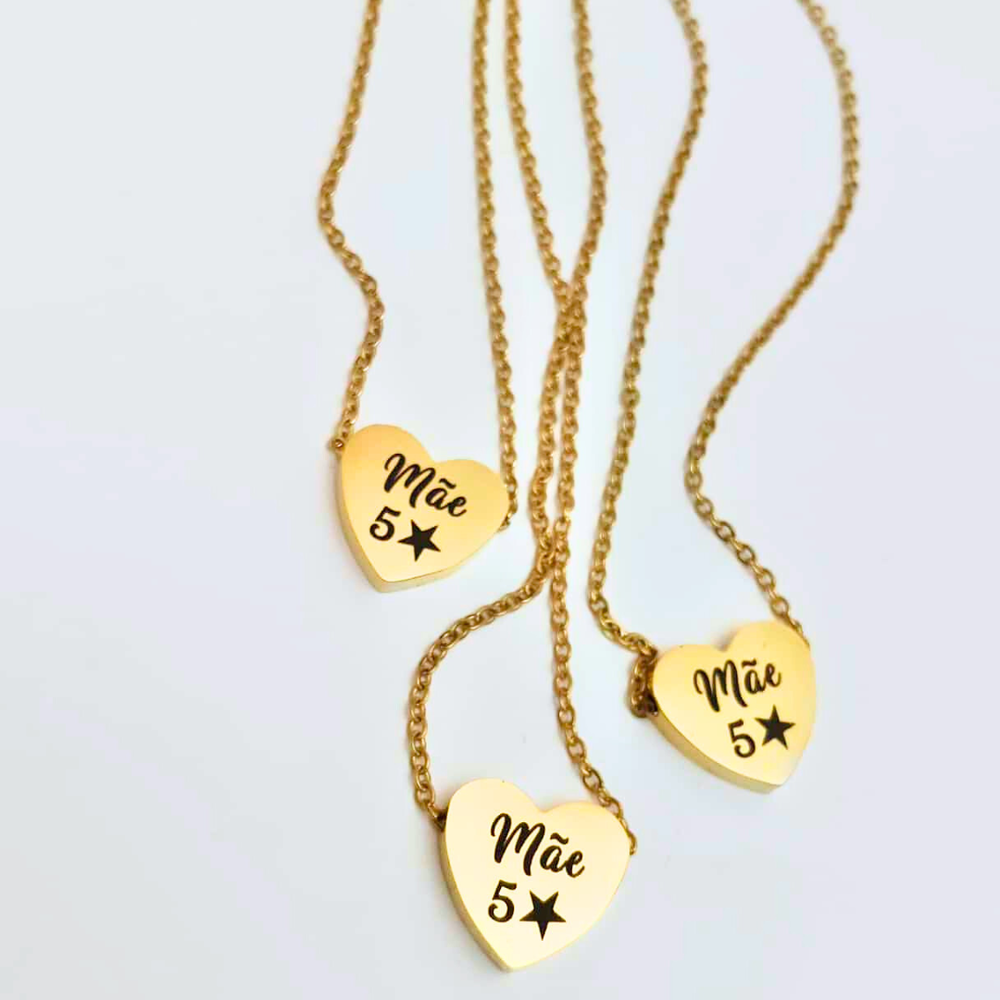 COLAR CORAÇÃO MAE 5 ESTRELAS
